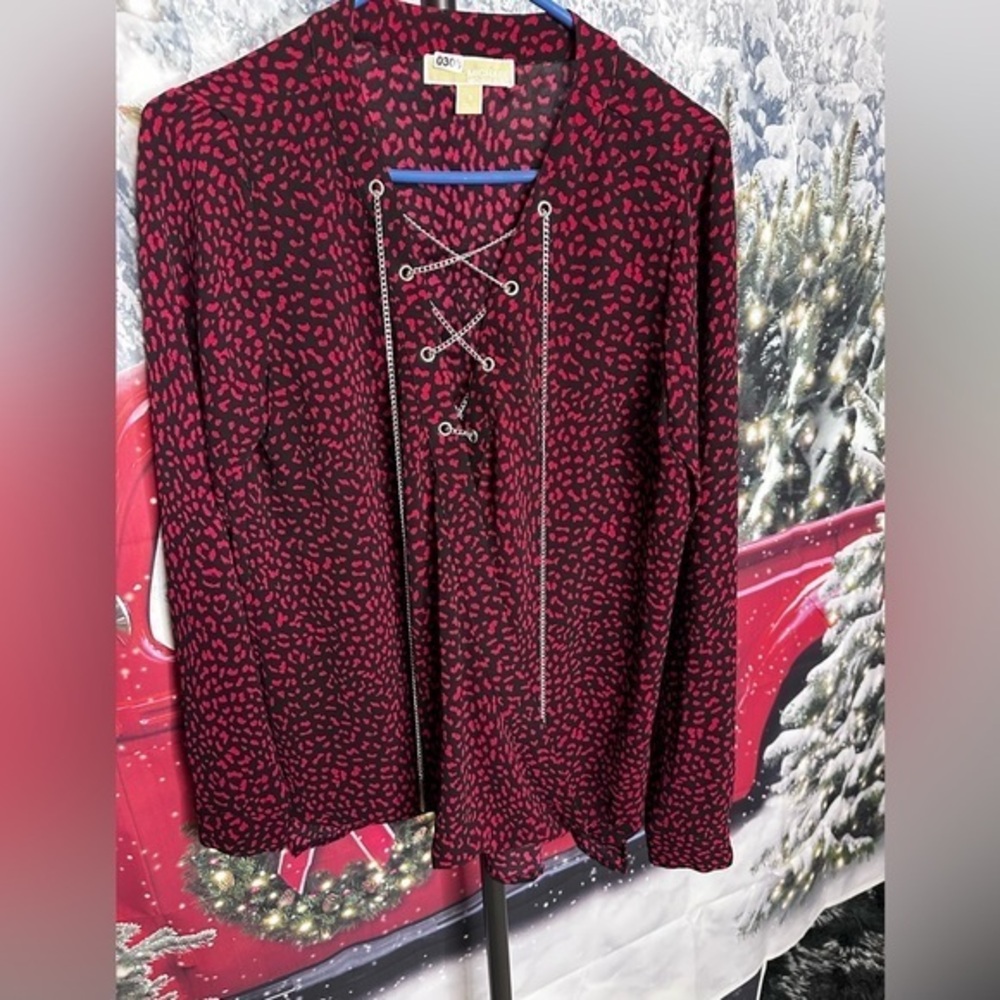 Michael Michael Kors Red & Black Cheetah Print Blouse.     Size Small